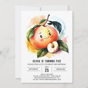 Whimsical Juicy Fruit Peach Birthday Invitation