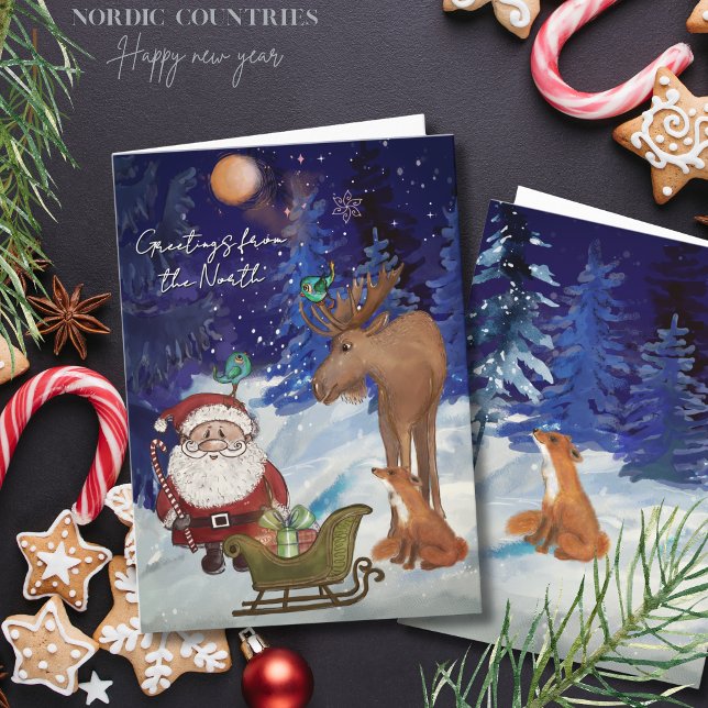 Whimsical Julenisse,Nordic Moose & Fox Winter  Holiday Card (Whimsical Julenisse,Nordic Moose & Fox Winter Holiday Card)