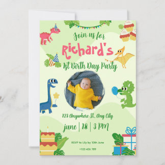 Whimsical Jungle Animals 1st Birthday Invitation