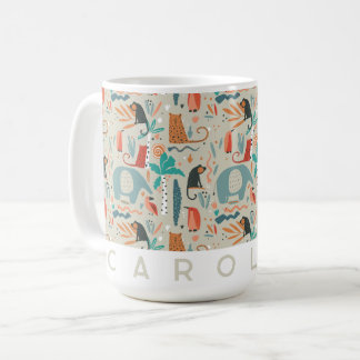 Whimsical Jungle Animals Safari Custom Name Coffee Mug