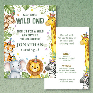 Whimsical Jungle Safari Animal Birthday Invitation