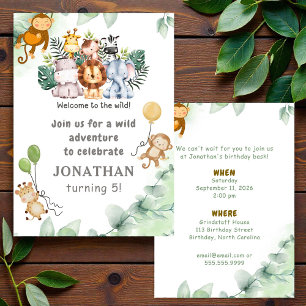 Whimsical Jungle Safari Animal Birthday Invitation