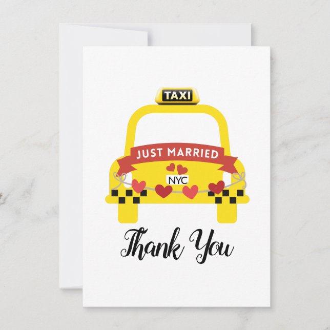 Whimsical Just Married Taxi Thank You (Front)