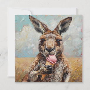 Whimsical Kangaroo Eating Ice Cream Customisable Invitation
