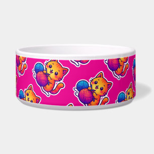 Whimsical Kawaii Cat Knitting Scene with Oversized