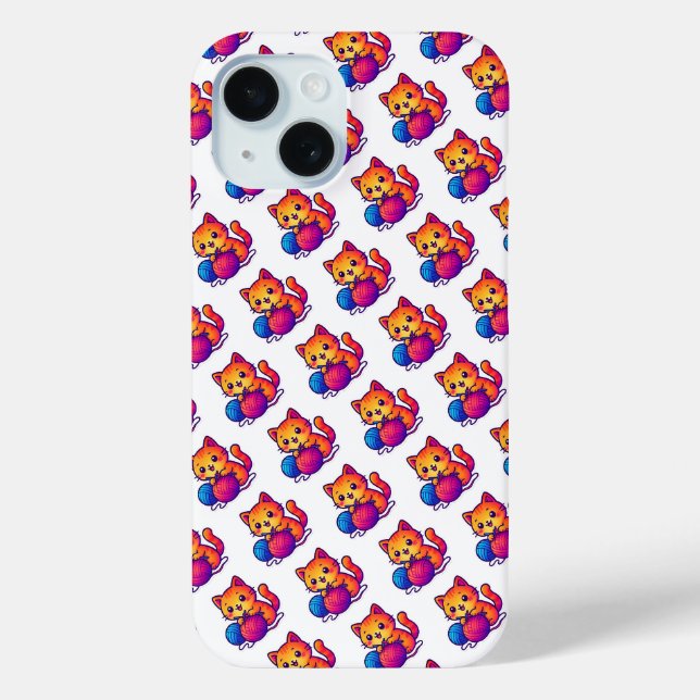 Whimsical Kawaii Cat Knitting Scene with Oversized Case-Mate iPhone Case (Back)