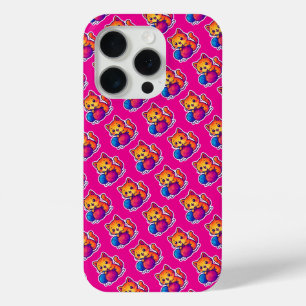 Whimsical Kawaii Cat Knitting Scene with Oversized iPhone 15 Pro Case