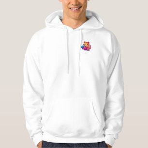 Whimsical Kawaii Cat Knitting Scene with Oversized Hoodie
