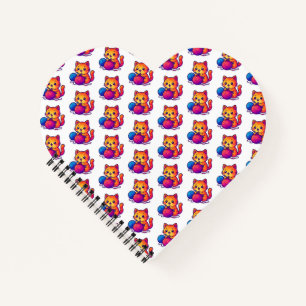 Whimsical Kawaii Cat Knitting Scene with Oversized Notebook