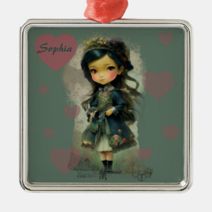 Whimsical Kawaii Fairy Tale Girl Metal Ornament
