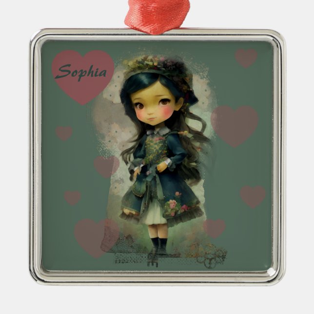 Whimsical Kawaii Fairy Tale Girl Metal Ornament (Front)