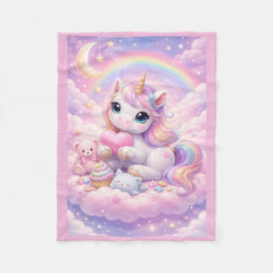 Whimsical Kawaii Pastel Unicorn & Friends On Cloud Fleece Blanket