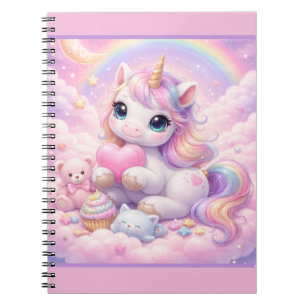 Whimsical Kawaii Unicorn & Friends Pastel Cloud Notebook