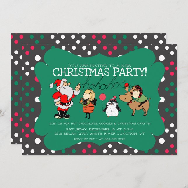 Whimsical Kids Christmas Party Invitation (Front/Back)