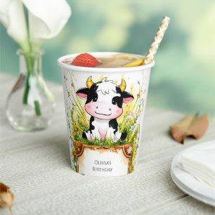 Whimsical Kids Cow Birthday Paper Cups