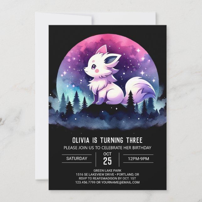 Whimsical Kids Wolf Birthday  Invitation (Front)