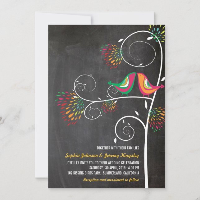 Whimsical Kissing Summer Love Birds Wedding Invite (Front)