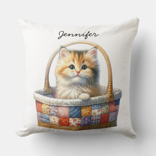 Whimsical Kitten Cat Throw Pillow (Front)