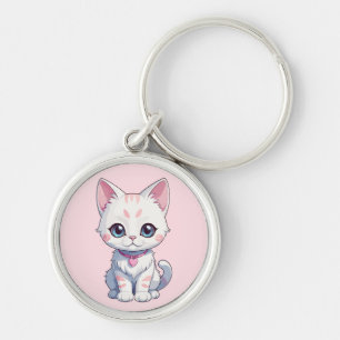 Whimsical Kitten Illustration Key Ring