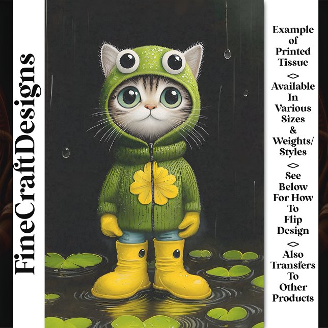 Whimsical Kitten In Cute Frog Coat BP5A Decoupage Tissue Paper (Creator Uploaded)
