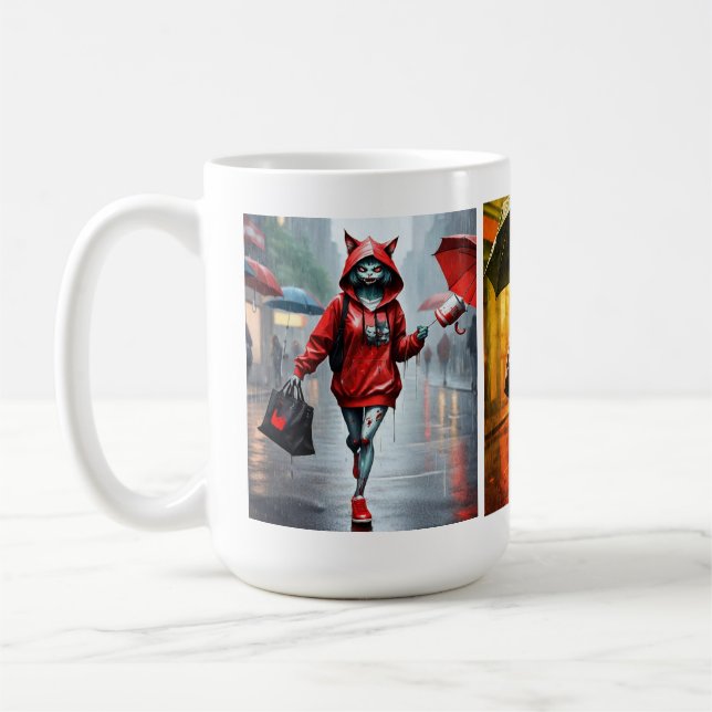 Whimsical Kitten Rain Run Classic Mug (Left)
