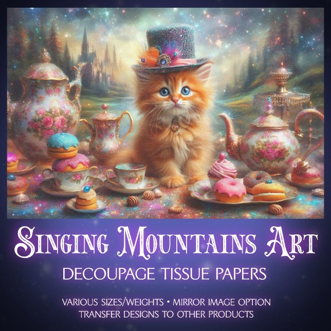 Whimsical Kitten Victorian Tea Party Decoupage  Tissue Paper (Creator Uploaded)