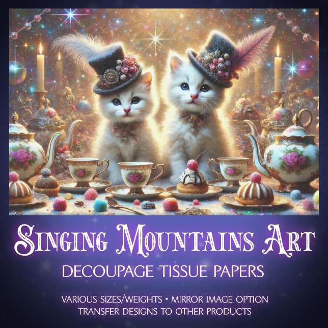 Whimsical Kittens Fantasy Tea Party Decoupage  Tissue Paper (Creator Uploaded)
