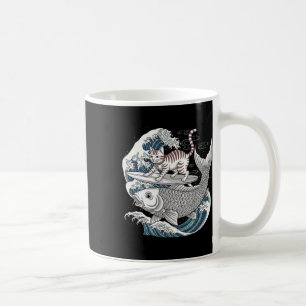 Whimsical Kitty Surfing Koi Fish Japanese Wave Oce Coffee Mug