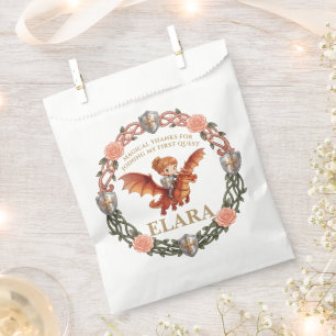 Whimsical Knight Girl and Dragon First Birthday Favour Bag