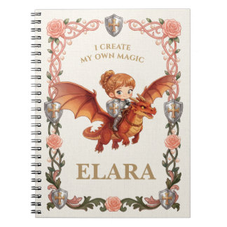 Whimsical Knight Girl Dragon Birthday Aesthetic Notebook