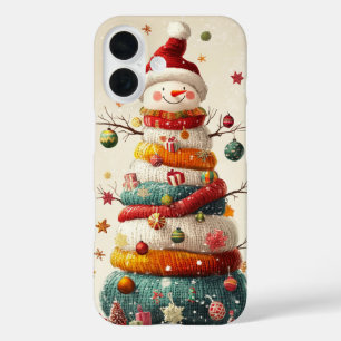 Whimsical Knitted Christmas Tree Snowman iPhone 16 Case