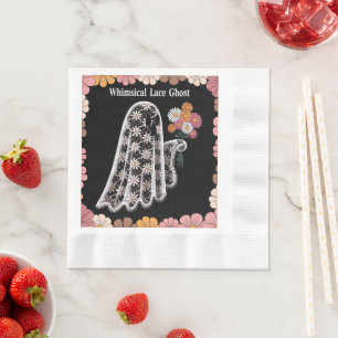 Whimsical Lace Ghost Illustration with Floral Napkin