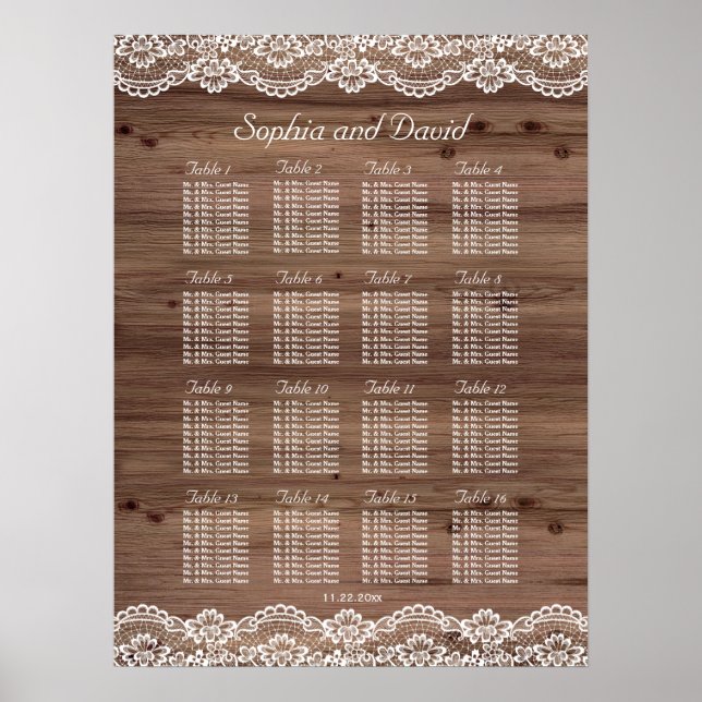Whimsical Lace Old Barn Wedding Seating Chart (Front)
