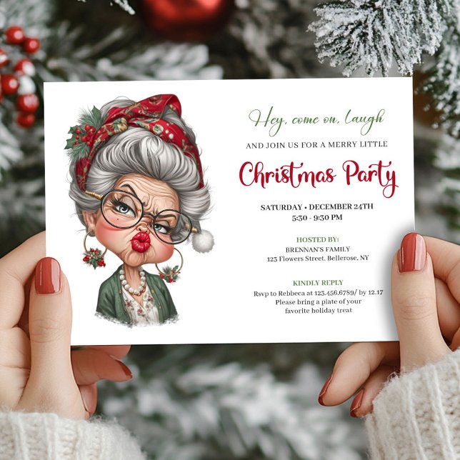 Whimsical lady humor Christmas holiday invitation (Whimsical lady humor Christmas holiday invitation)