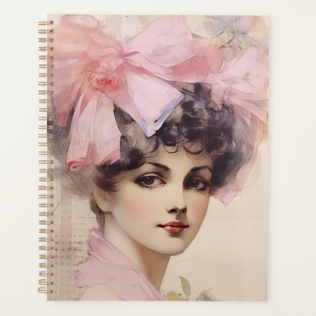 Whimsical Lady in Pink Illustration Planner (Front)