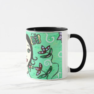 Whimsical Lady with Pretty Floral Background Mug