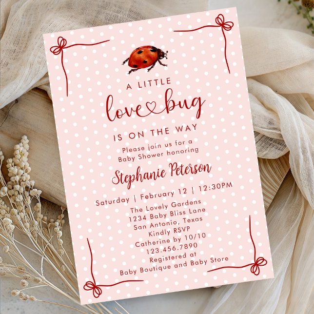 Whimsical Ladybug Little Love Bug Girl Baby Shower Invitation (Creator Uploaded)