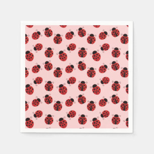 Whimsical Ladybug Pattern on Pink Napkin
