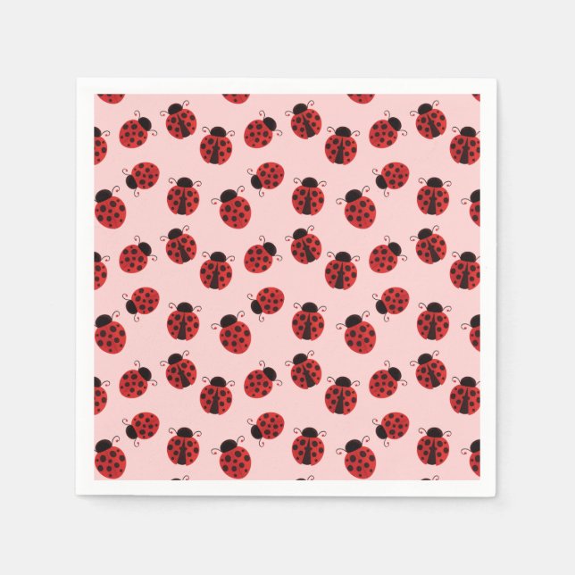 Whimsical Ladybug Pattern on Pink Napkin (Front)