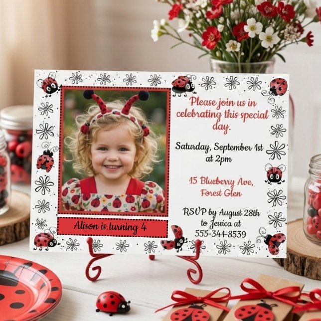 Whimsical Ladybug Photo Birthday Invitation (Creator Uploaded)