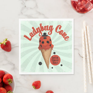 Whimsical Ladybug   Retro Ice Cream Art Napkin