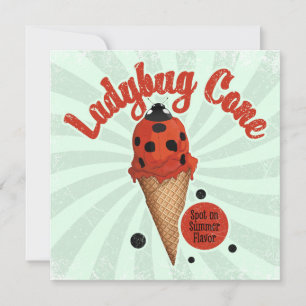 Whimsical Ladybug   Retro Vintage Ice Cream Art Card