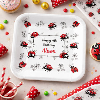 Whimsical Ladybugs Birthday Paper Plate