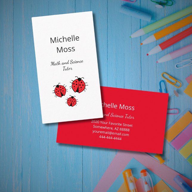 Whimsical Ladybugs Teacher Tutor Cute Education Business Card (Creator Uploaded)