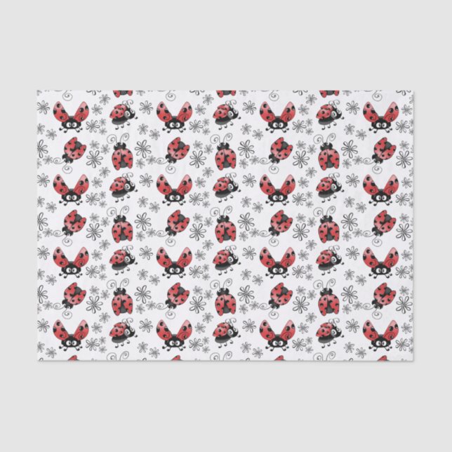 Whimsical Ladybugs With Flowers Tissue Paper (Front)