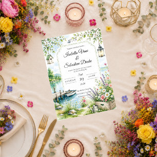 Whimsical Lakeside Cottage Romance Wedding Invitation