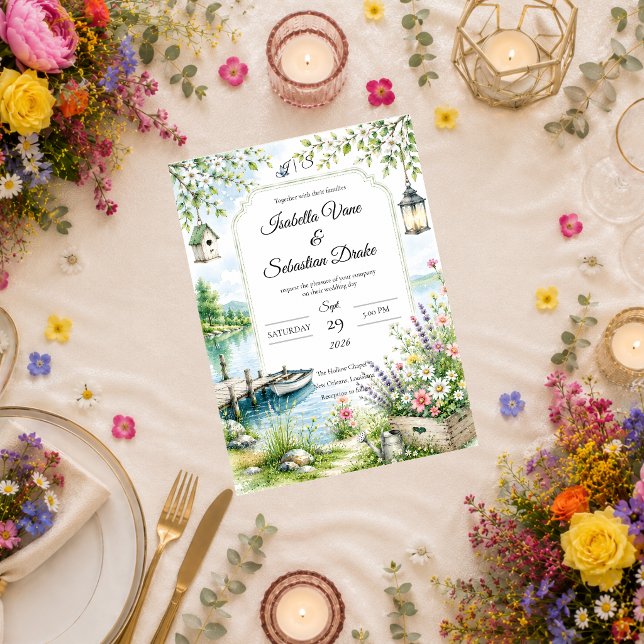 Whimsical Lakeside Cottage Romance Wedding  Invitation (Creator Uploaded)
