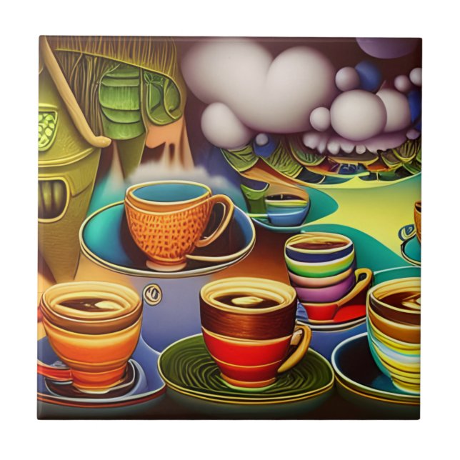 Whimsical Land of Coffee Cups  Ceramic Tile (Front)