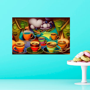 Whimsical Land of Coffee Cups Digital Art Poster