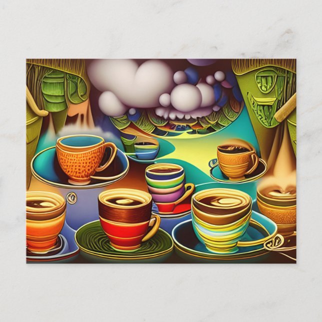 Whimsical Land of Coffee Cups  Postcard (Front)
